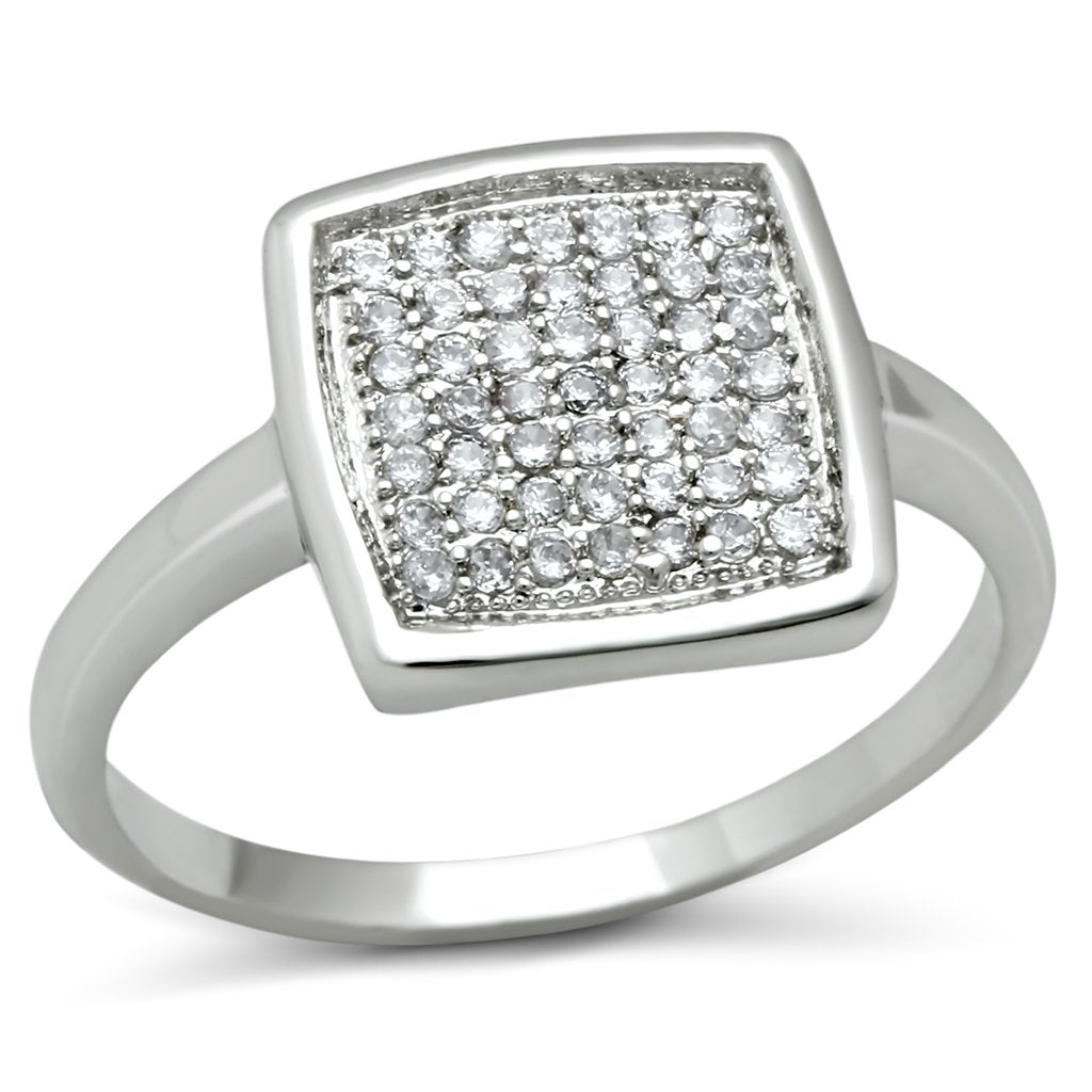 MA3W120 - Rhodium Brass Ring with AAA Grade CZ  in Clear