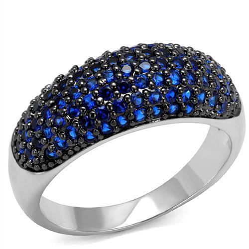MA3W1212 - Rhodium + Ruthenium Brass Ring with AAA Grade CZ  in London Blue