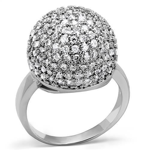 MA3W1213 - Rhodium Brass Ring with AAA Grade CZ  in Clear