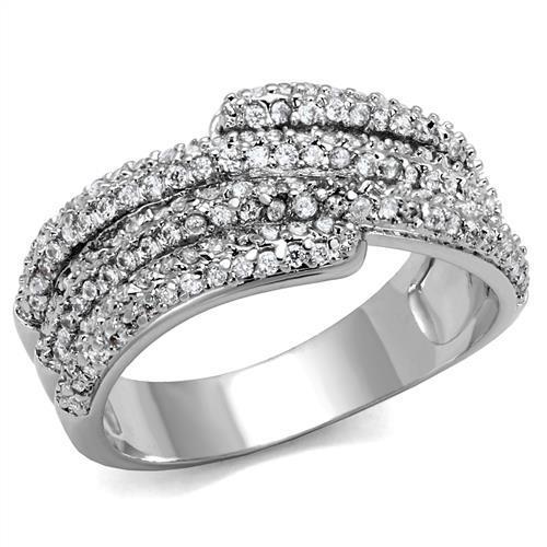 MA3W1214 - Rhodium Brass Ring with AAA Grade CZ  in Clear