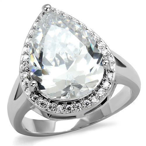 MA3W1215 - Rhodium Brass Ring with AAA Grade CZ  in Clear