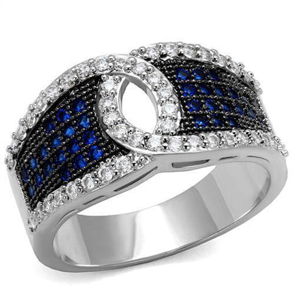 MA3W1216 - Rhodium + Ruthenium Brass Ring with AAA Grade CZ  in London Blue