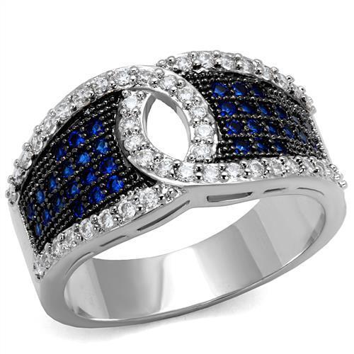 MA3W1216 - Rhodium + Ruthenium Brass Ring with AAA Grade CZ  in London Blue