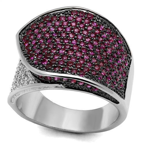 MA3W1217 - Rhodium + Ruthenium Brass Ring with AAA Grade CZ  in Ruby