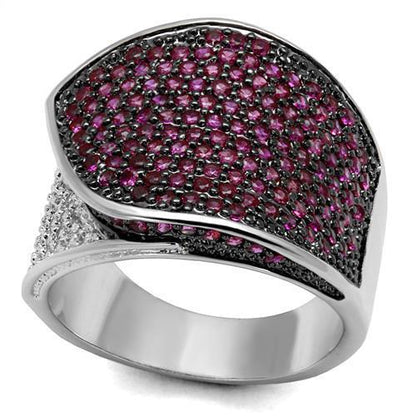 MA3W1217 - Rhodium + Ruthenium Brass Ring with AAA Grade CZ  in Ruby