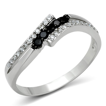 MA3W122 - Rhodium + Ruthenium Brass Ring with AAA Grade CZ  in Jet