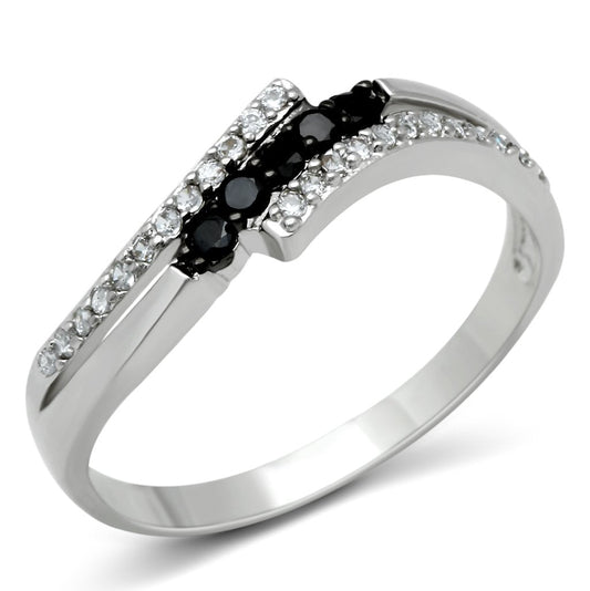 MA3W122 - Rhodium + Ruthenium Brass Ring with AAA Grade CZ  in Jet