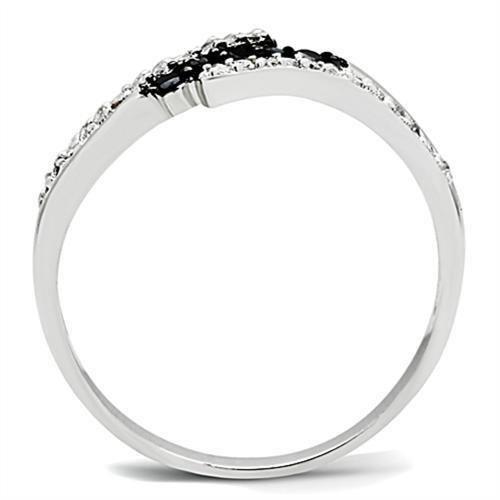 MA3W122 - Rhodium + Ruthenium Brass Ring with AAA Grade CZ  in Jet