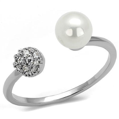 MA3W1230 - Rhodium Brass Ring with Synthetic Pearl in White