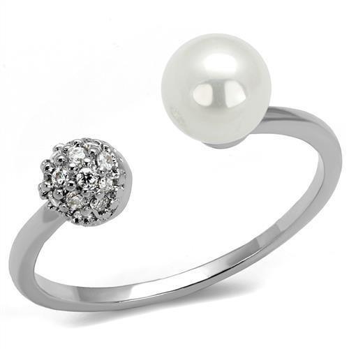 MA3W1230 - Rhodium Brass Ring with Synthetic Pearl in White