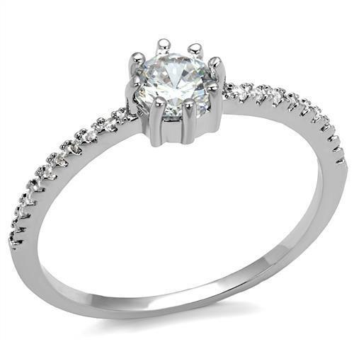 MA3W1233 - Rhodium Brass Ring with AAA Grade CZ  in Clear