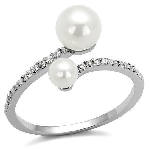 MA3W1236 - Rhodium Brass Ring with Synthetic Pearl in White