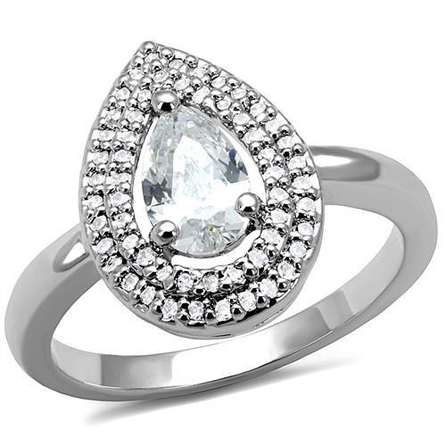 MA3W1242 - Rhodium Brass Ring with AAA Grade CZ  in Clear