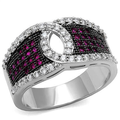 MA3W1243 - Rhodium + Ruthenium Brass Ring with AAA Grade CZ  in Ruby