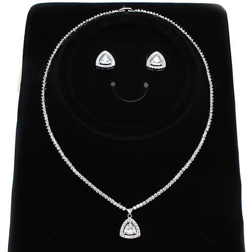 MA3W1244 - Rhodium Brass Jewelry Sets with AAA Grade CZ  in Clear