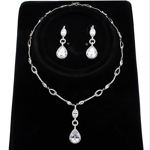 MA3W1247 - Rhodium Brass Jewelry Sets with AAA Grade CZ  in Clear