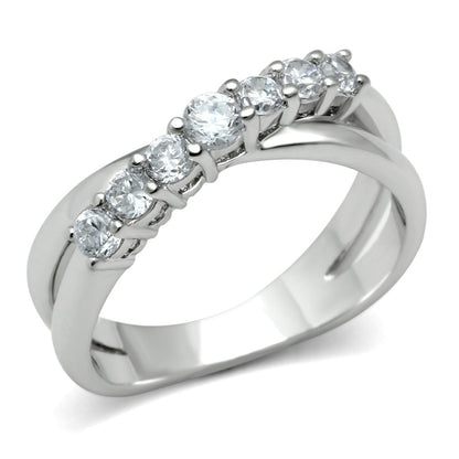 MA3W124 - Rhodium Brass Ring with AAA Grade CZ  in Clear