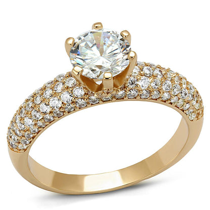 MA3W1254 - Rose Gold Brass Ring with AAA Grade CZ  in Clear