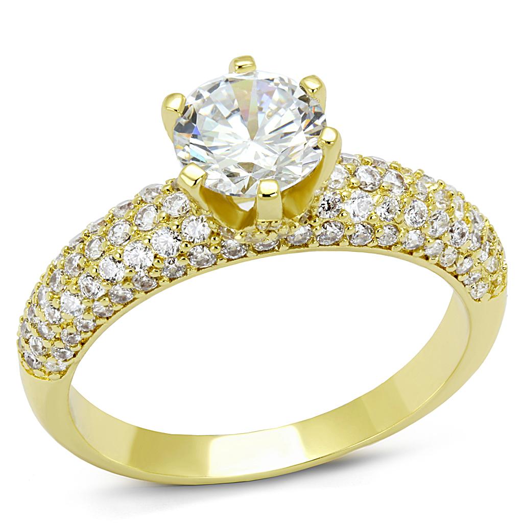 MA3W1255 - Gold Brass Ring with AAA Grade CZ  in Clear