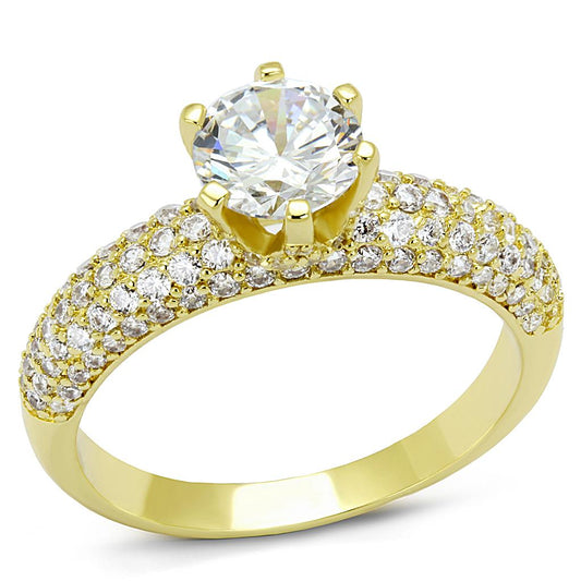 MA3W1255 - Gold Brass Ring with AAA Grade CZ  in Clear