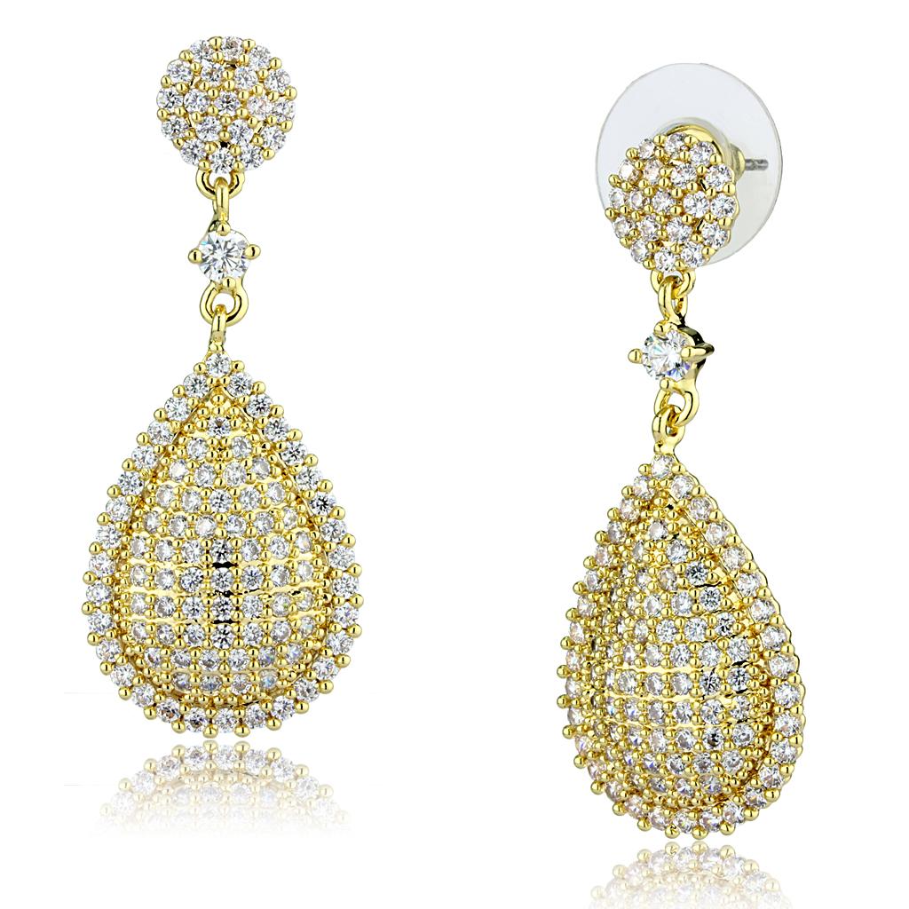 MA3W1259 - Gold Brass Earrings with AAA Grade CZ  in Clear