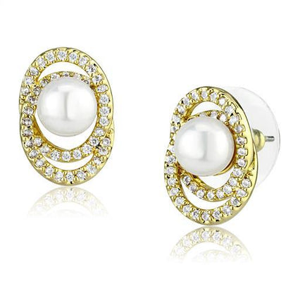 MA3W1262 - Gold Brass Earrings with Synthetic Pearl in White