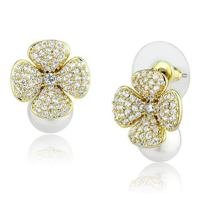 MA3W1263 - Gold Brass Earrings with Synthetic Pearl in White