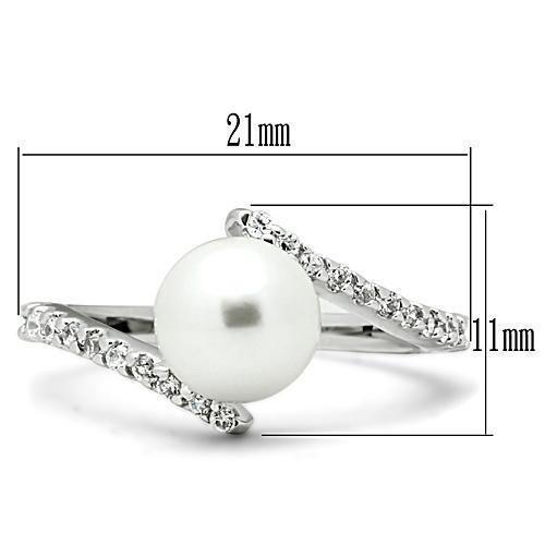 MA3W126 - Rhodium Brass Ring with Synthetic Pearl in White