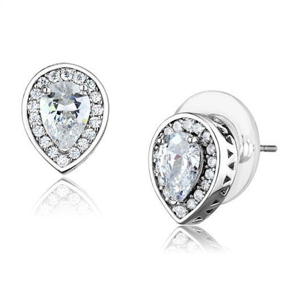 MA3W1275 - Rhodium Brass Earrings with AAA Grade CZ  in Clear