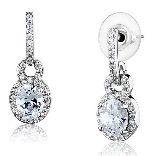 MA3W1276 - Rhodium Brass Earrings with AAA Grade CZ  in Clear