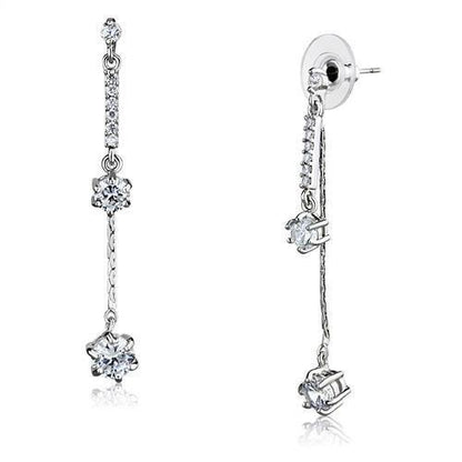 MA3W1277 - Rhodium Brass Earrings with AAA Grade CZ  in Clear