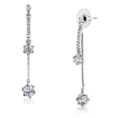 MA3W1277 - Rhodium Brass Earrings with AAA Grade CZ  in Clear