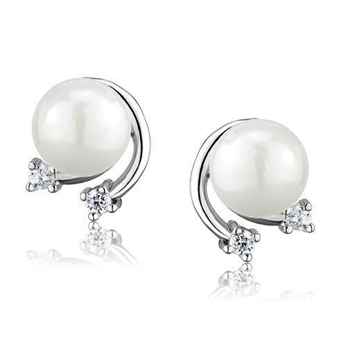 MA3W1279 - Rhodium Brass Earrings with Synthetic Pearl in White