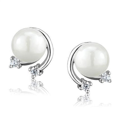MA3W1279 - Rhodium Brass Earrings with Synthetic Pearl in White