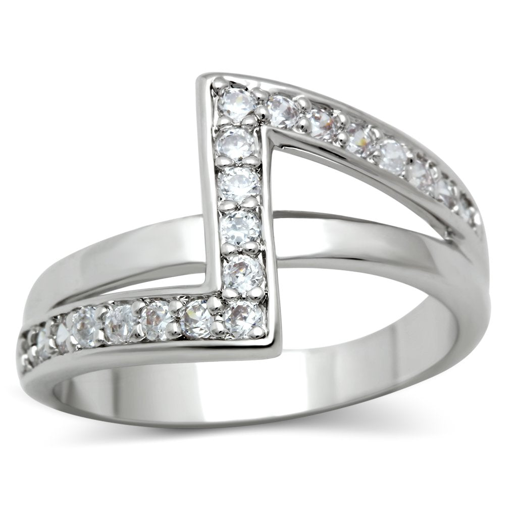 MA3W127 - Rhodium Brass Ring with AAA Grade CZ  in Clear
