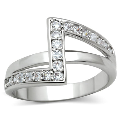 MA3W127 - Rhodium Brass Ring with AAA Grade CZ  in Clear