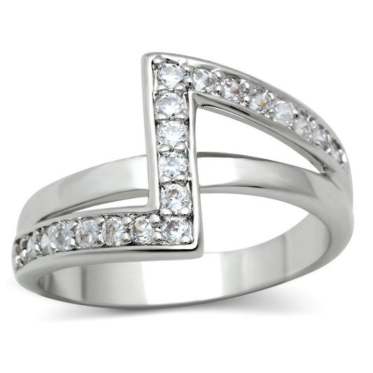 MA3W127 - Rhodium Brass Ring with AAA Grade CZ  in Clear