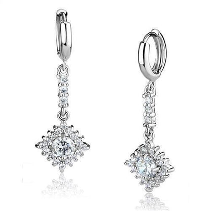 MA3W1280 - Rhodium Brass Earrings with AAA Grade CZ  in Clear