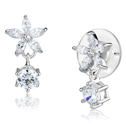 MA3W1281 - Rhodium Brass Earrings with AAA Grade CZ  in Clear