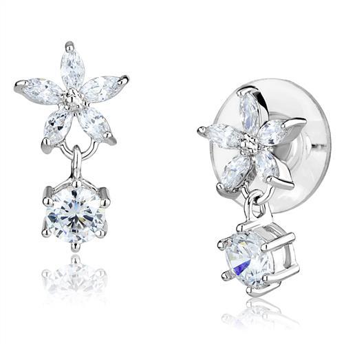 MA3W1281 - Rhodium Brass Earrings with AAA Grade CZ  in Clear
