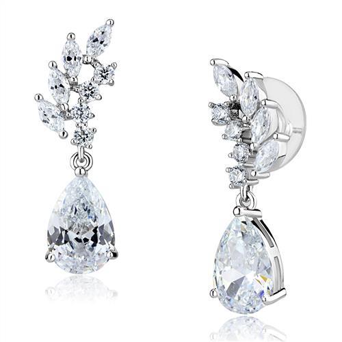 MA3W1282 - Rhodium Brass Earrings with AAA Grade CZ  in Clear