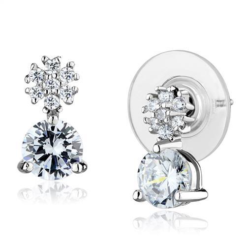 MA3W1283 - Rhodium Brass Earrings with AAA Grade CZ  in Clear