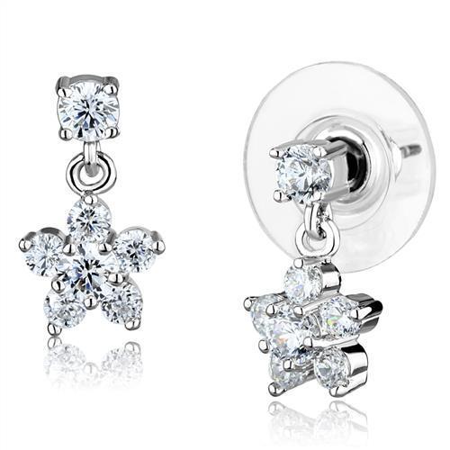 MA3W1284 - Rhodium Brass Earrings with AAA Grade CZ  in Clear