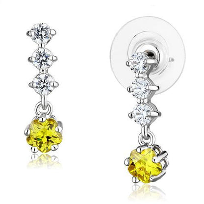 MA3W1285 - Rhodium Brass Earrings with AAA Grade CZ  in Topaz