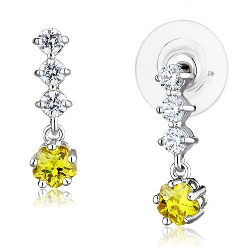 MA3W1285 - Rhodium Brass Earrings with AAA Grade CZ  in Topaz