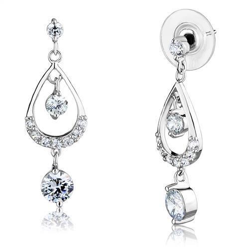 MA3W1286 - Rhodium Brass Earrings with AAA Grade CZ  in Clear