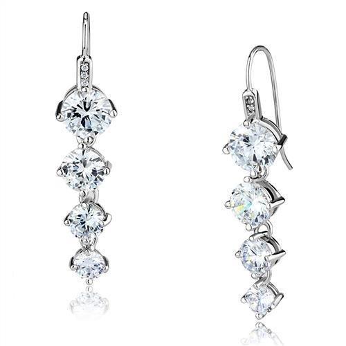 MA3W1287 - Rhodium Brass Earrings with AAA Grade CZ  in Clear