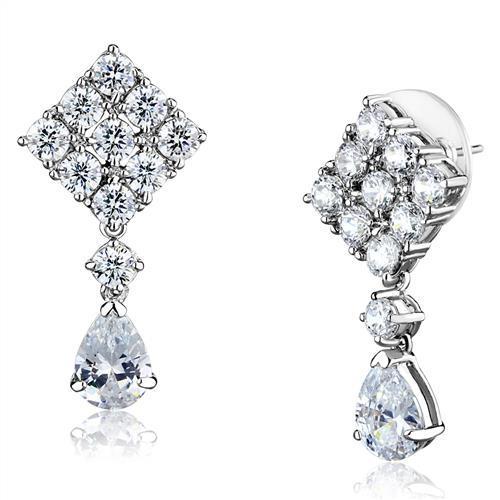 MA3W1288 - Rhodium Brass Earrings with AAA Grade CZ  in Clear