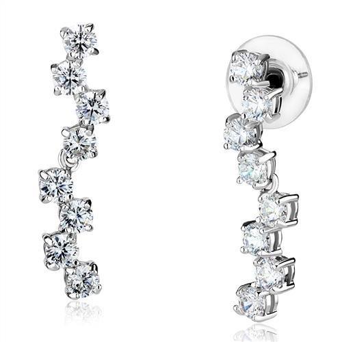 MA3W1289 - Rhodium Brass Earrings with AAA Grade CZ  in Clear