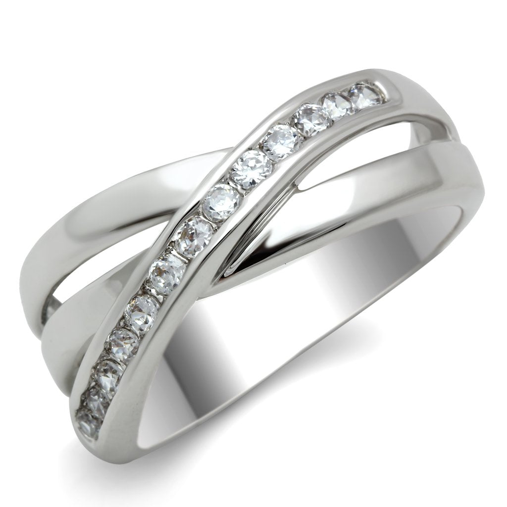MA3W128 - Rhodium Brass Ring with AAA Grade CZ  in Clear